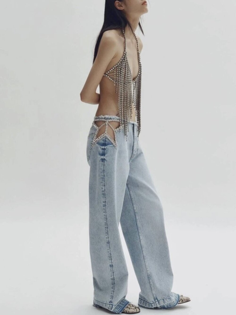 H&M × STELLA MCCARTNEY Crystal Star Straight Leg Jeans NWT SIZE 16